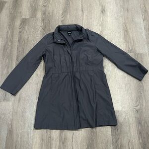 Eileen Fisher M Full Length Rain Jacket Overcoat Packable Hood Waterproof Coat